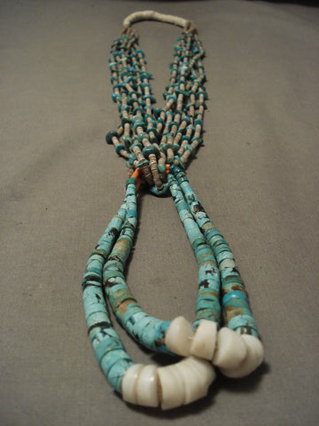 Opulent Early 1900's Santo Domingo/ Navajo Turquoise Necklace W/ Jacla