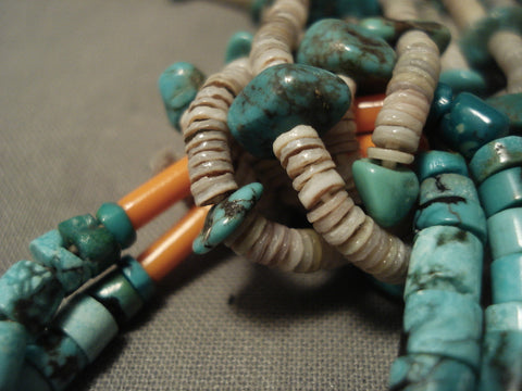 Opulent Early 1900's Santo Domingo/ Navajo Turquoise Necklace W/ Jacla