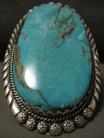 228 Grams 4 Inches Long Vintage Navajo Turquoise Silver Bracelet