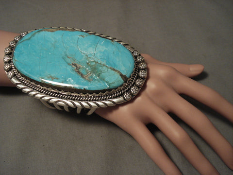 228 Grams 4 Inches Long Vintage Navajo Turquoise Silver Bracelet