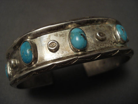 Very Rare Vintage Navajo high Grade Bisbee Turquoise Silver Bracelet