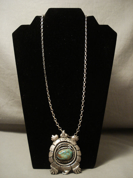 Heavy Heavy Vintage Navajo Turtle Natural Turquoise Silver Necklace