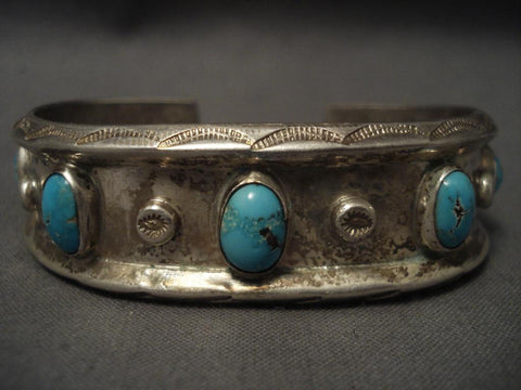 Very Rare Vintage Navajo high Grade Bisbee Turquoise Silver Bracelet