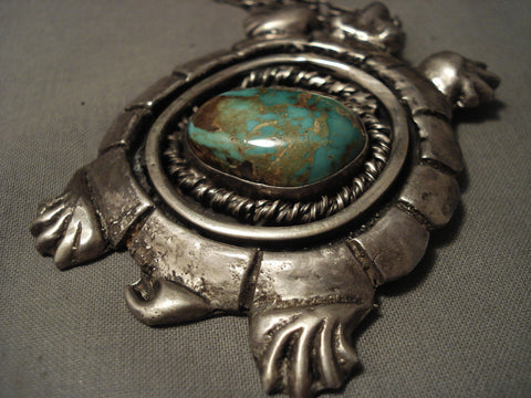 Heavy Heavy Vintage Navajo Turtle Natural Turquoise Silver Necklace