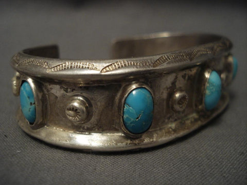 Very Rare Vintage Navajo high Grade Bisbee Turquoise Silver Bracelet