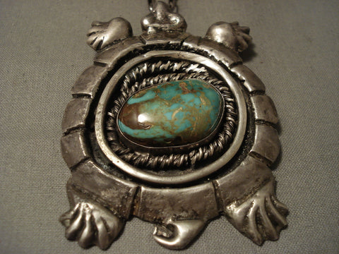 Heavy Heavy Vintage Navajo Turtle Natural Turquoise Silver Necklace