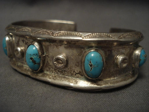 Very Rare Vintage Navajo high Grade Bisbee Turquoise Silver Bracelet