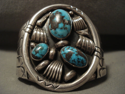 High Grade Bisbee Turquoise Museum Vintage Navajo Silver Bracelet Old