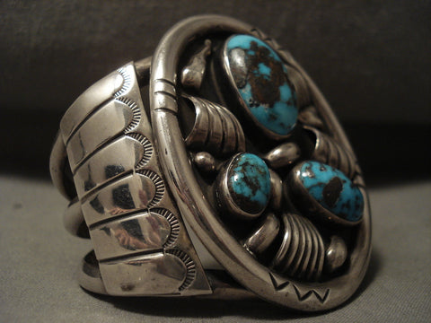 High Grade Bisbee Turquoise Museum Vintage Navajo Silver Bracelet Old