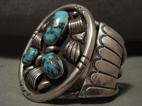 High Grade Bisbee Turquoise Museum Vintage Navajo Silver Bracelet Old
