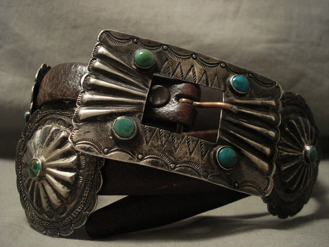 Early 1900's Vintage Navajo Hand Wrought Cerrillos Turquoise Silver Concho Belt