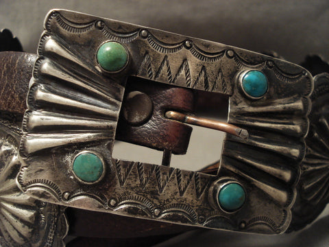 Early 1900's Vintage Navajo Hand Wrought Cerrillos Turquoise Silver Concho Belt