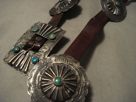 Early 1900's Vintage Navajo Hand Wrought Cerrillos Turquoise Silver Concho Belt