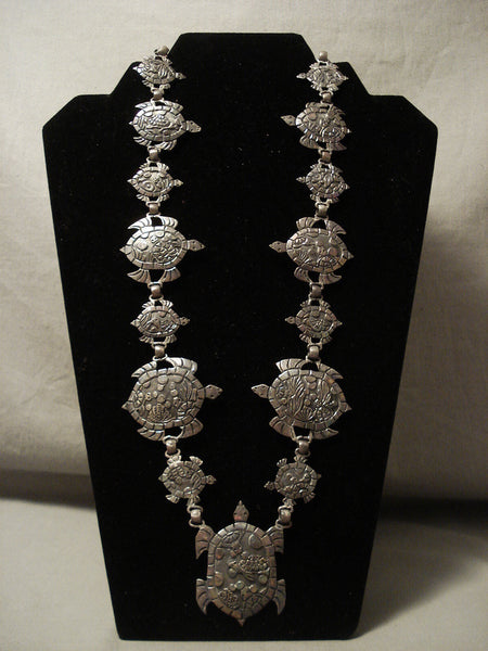 Absolutely Incredible Navajo Turtle Collection Longest Cone Silver Necklace