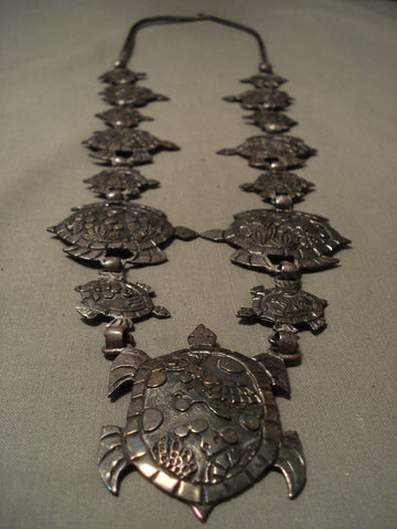 Absolutely Incredible Navajo Turtle Collection Longest Cone Silver Necklace