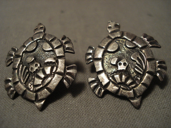 Absolutely Incredible Navajo Silver Turtle Earrings