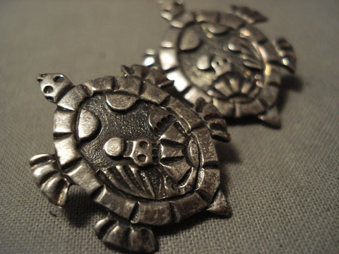 Absolutely Incredible Navajo Silver Turtle Earrings