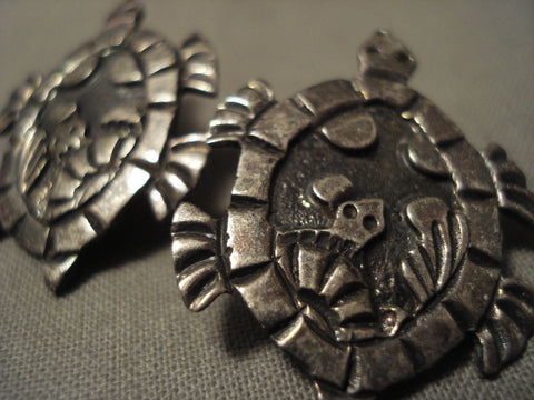 Absolutely Incredible Navajo Silver Turtle Earrings