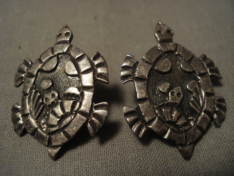 Absolutely Incredible Navajo Silver Turtle Earrings