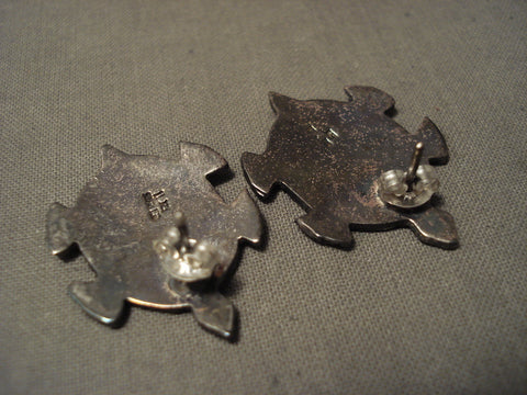 Absolutely Incredible Navajo Silver Turtle Earrings