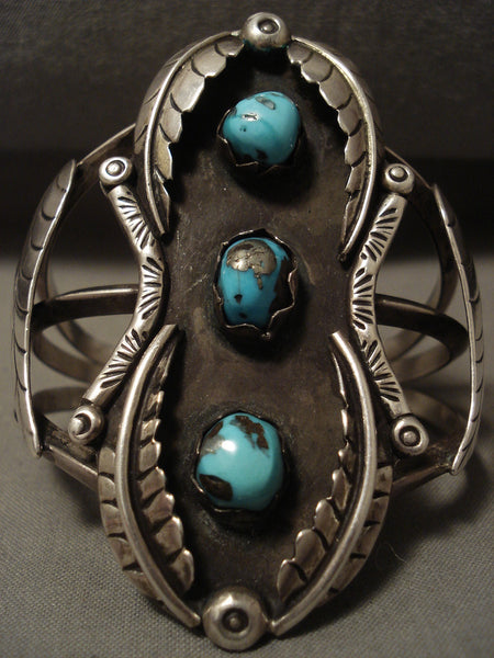 Museum Vintage Navajo Persin Turquoise Silver Leaf Bracelet