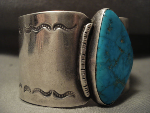 Huge Vintage Navajo Old Blue Gem Turquoise Silver Bracelet