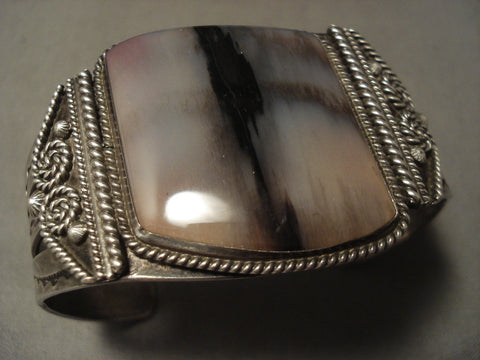 Earlier 1900's Vintage Navajo Petrified Wood Silver Bracelet