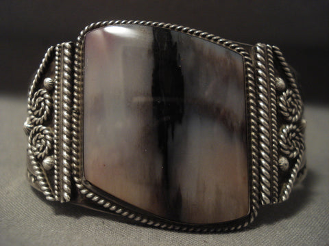 Earlier 1900's Vintage Navajo Petrified Wood Silver Bracelet