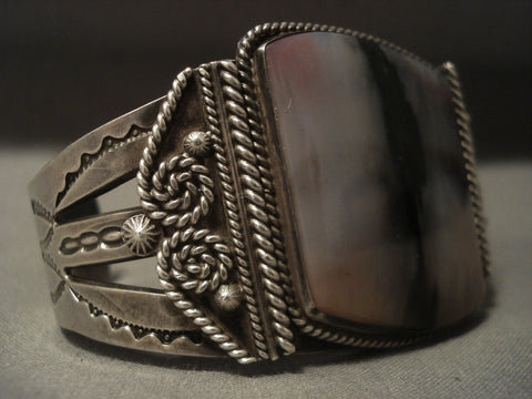 Earlier 1900's Vintage Navajo Petrified Wood Silver Bracelet