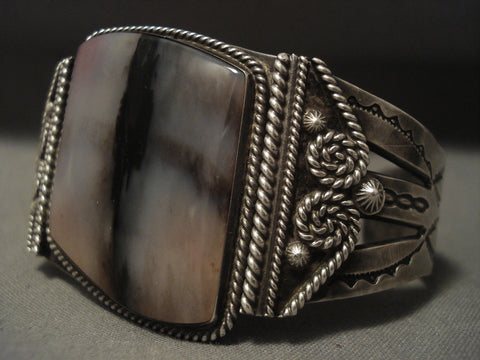 Earlier 1900's Vintage Navajo Petrified Wood Silver Bracelet