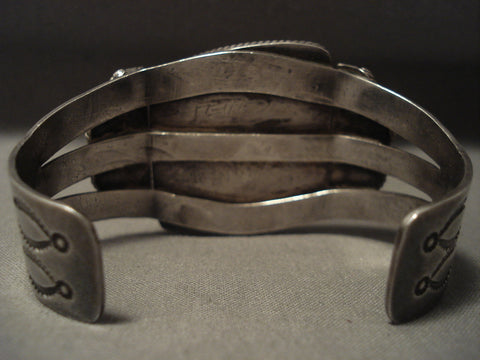 Earlier 1900's Vintage Navajo Petrified Wood Silver Bracelet