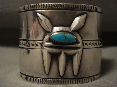 Museum Wide Vintage Navajo Turquoise Silver 'Mask' Bracelet