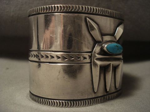 Museum Wide Vintage Navajo Turquoise Silver 'Mask' Bracelet