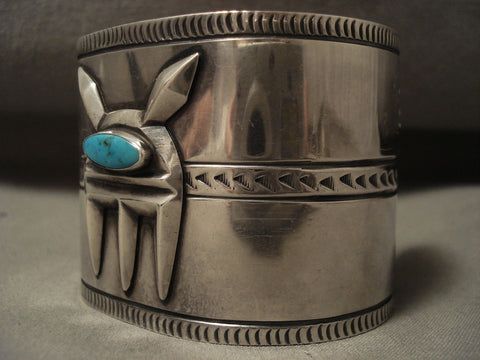 Museum Wide Vintage Navajo Turquoise Silver 'Mask' Bracelet
