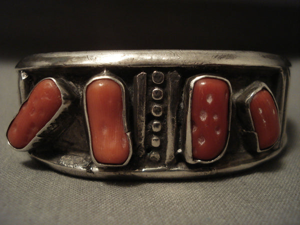 Chunky Coral Vintage Navajo Silver Bracelet Old