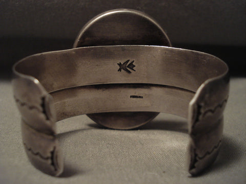 Museum Vintage Navajo 'Hand Carved Scrimshaw' Silver Bracelet Old