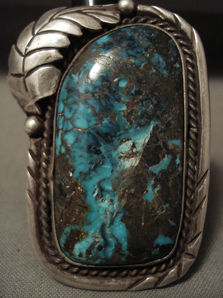 Huge Big Gigantic Vintage Navajo Persin Turquoise Silver Leaf Ring Old