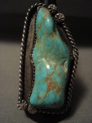 One Of The Biggest Vintage Navajo Rosyton Turquoise Silver Ring Old