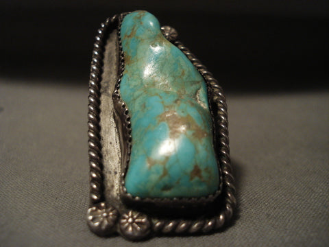 One Of The Biggest Vintage Navajo Rosyton Turquoise Silver Ring Old