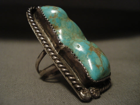 One Of The Biggest Vintage Navajo Rosyton Turquoise Silver Ring Old