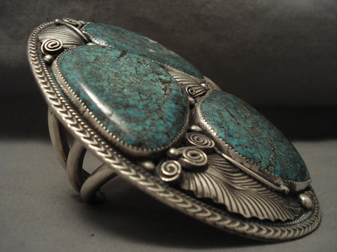 Xxxl 249 Grams Knockout Huge Vintage Navajo Spiderweb Turquoise Silver Bracelet