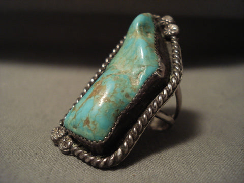 One Of The Biggest Vintage Navajo Rosyton Turquoise Silver Ring Old