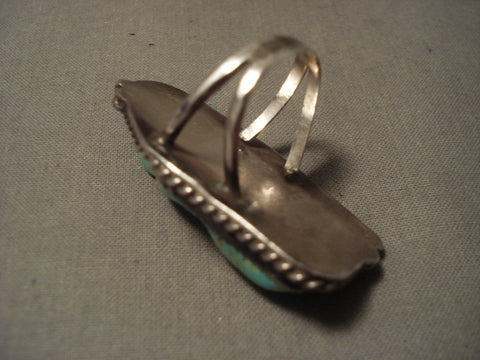 One Of The Biggest Vintage Navajo Rosyton Turquoise Silver Ring Old