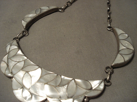 Heavier And Incredible Vintage Navajo Pearl Silver Channel Necklace Old