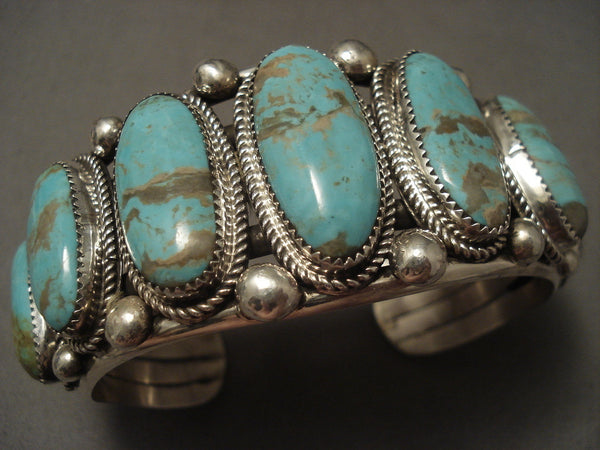 136 Grams Super Heavy Vintage Navajo #8 Turquoise Silver Bracelet