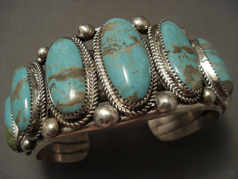 136 Grams Super Heavy Vintage Navajo #8 Turquoise Silver Bracelet