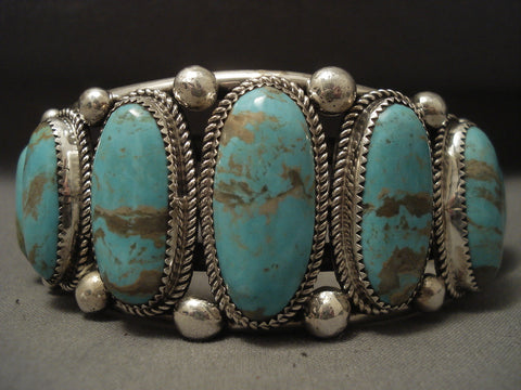 136 Grams Super Heavy Vintage Navajo #8 Turquoise Silver Bracelet