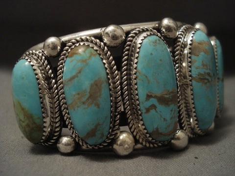 136 Grams Super Heavy Vintage Navajo #8 Turquoise Silver Bracelet