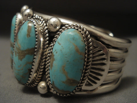 136 Grams Super Heavy Vintage Navajo #8 Turquoise Silver Bracelet