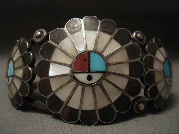 Earlier 1900's Vintage Zuni Turquoise 'Special Shell' Silver Bracelet